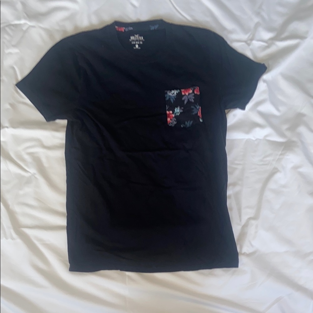 Men's Black T-Shirt with Floral Pocket